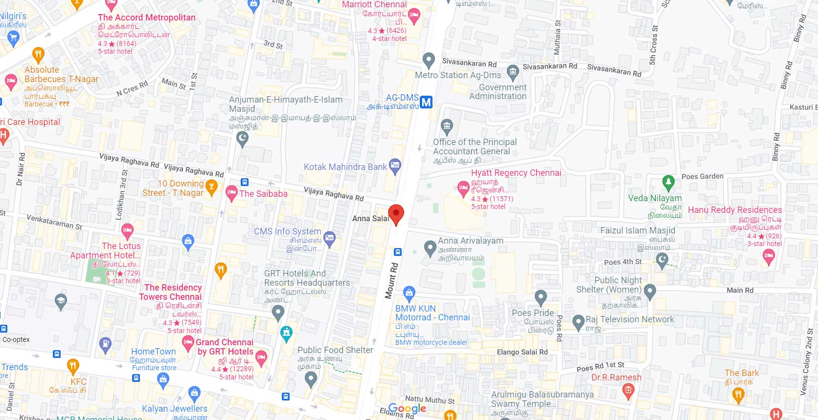 Brigade Mount Road Location Map